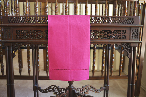 Pink Peacock Hemstitch Towel