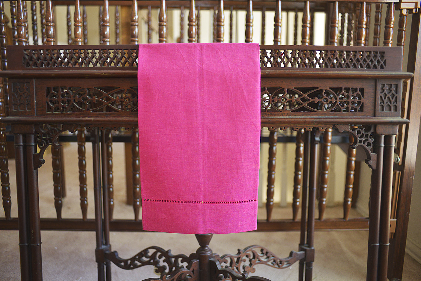 Pink Peacock Hemstitch Guest Towel